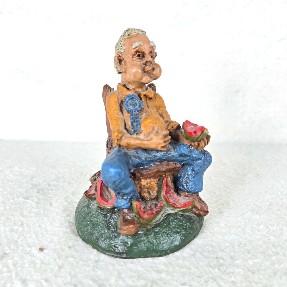 Gnome Figurine Eating Watermelon 1st Prize Resin 5.5"